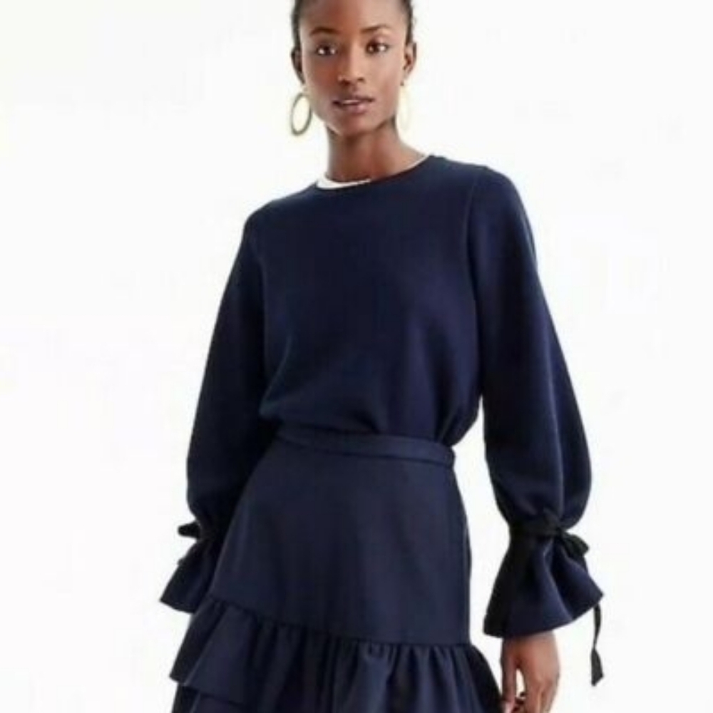 J. Crew Dark Blue Knit Top With Tie Sleeves